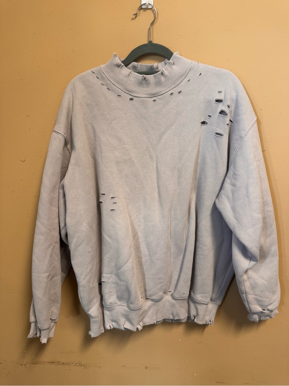 Honey Punch Light Gray Distressed Crewneck Sweatshirt